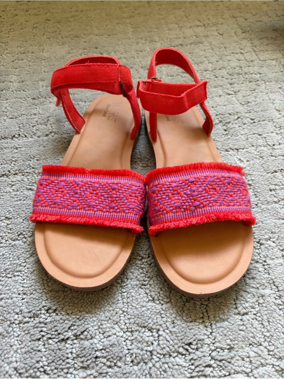 Toms girls Red Embroidered Strap Sandals size 3 youth